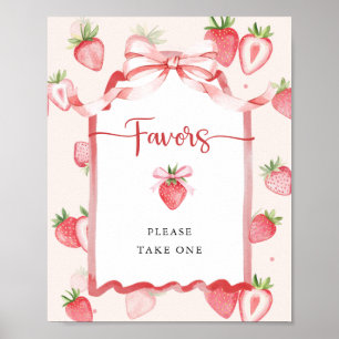 Trendy Watercolor Strawberry Baby Shower Favors Poster