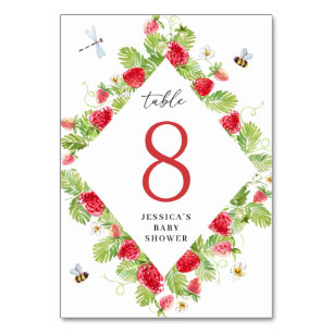 Trendy Watercolor Strawberry Baby Shower Table Number