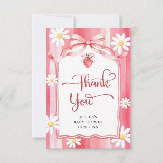 Trendy Watercolor Strawberry Baby Shower Thank You (Front)