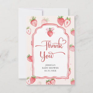 Trendy Watercolor Strawberry Baby Shower Thank You Card
