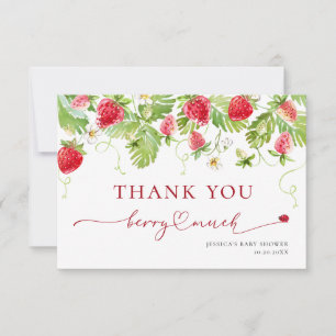 Trendy Watercolor Strawberry Baby Shower Thank You Card