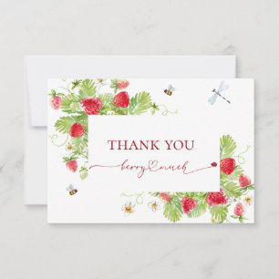 Trendy Watercolor Strawberry Baby Shower Thank You Card