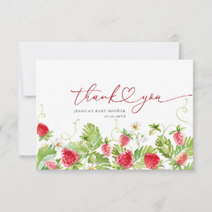 Trendy Watercolor Strawberry Baby Shower Thank You Card