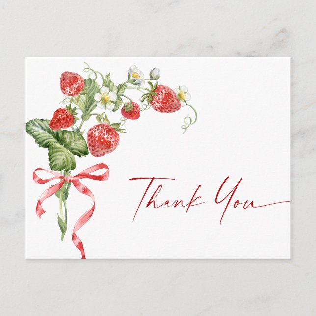 Trendy Watercolor Strawberry Baby Shower Thank You Postcard (Front)
