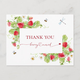 Trendy Watercolor Strawberry Baby Shower Thank You Postcard