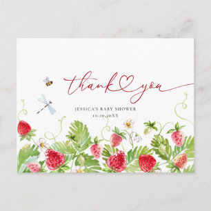 Trendy Watercolor Strawberry Baby Shower Thank You Postcard