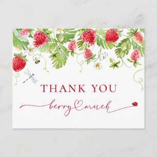 Trendy Watercolor Strawberry Baby Shower Thank You Postcard