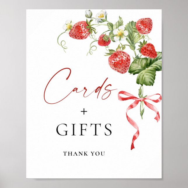 Trendy Watercolor Strawberry Bridal Cards Gifts Poster (Front)