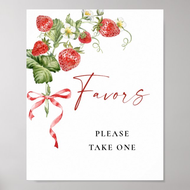 Trendy Watercolor Strawberry Bridal Favours Poster (Front)