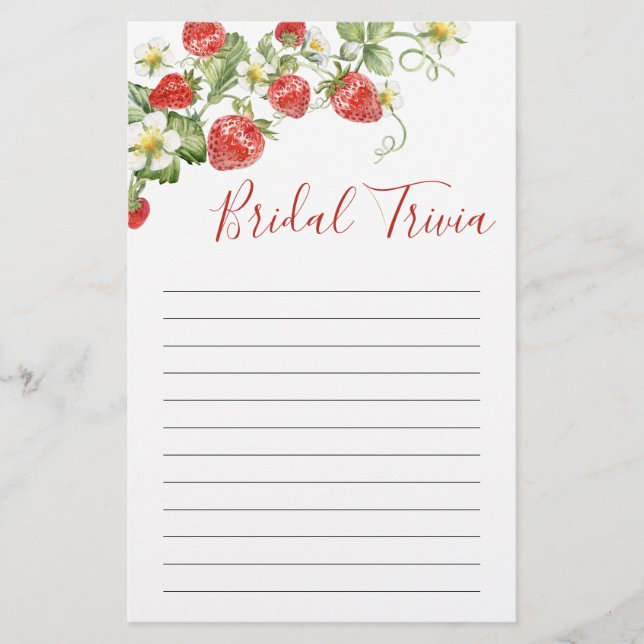 Trendy Watercolor Strawberry Bridal Shower Game (Front)