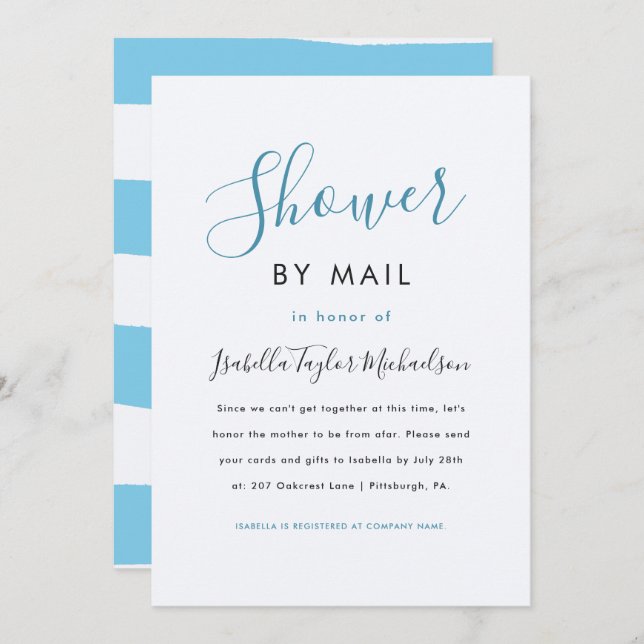 Trendy Watercolor Stripes Shower by Mail Invitation (Front/Back)