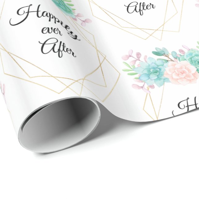 Trendy Watercolor Succulents Happily Ever After Wrapping Paper (Roll Corner)