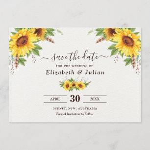 Trendy Watercolor Sunflowers Summer Save the Date Invitation