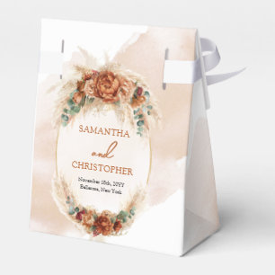 Trendy watercolor terracotta rusty burgundy pampas favour box