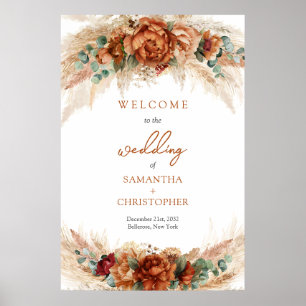Trendy watercolor terracotta sage pampas Welcome Poster