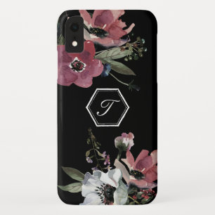 Trendy Watercolor Vintage Wildflower Monogram iPhone XR Case