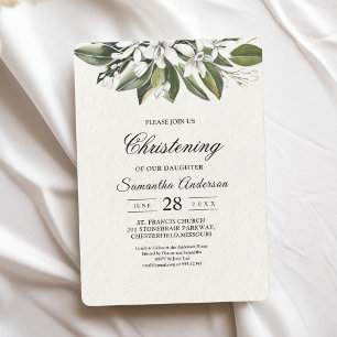 Trendy Watercolor White Flowers & Leaves Invitation