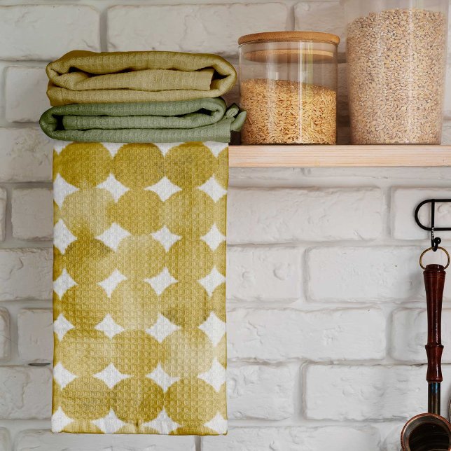 Trendy watercolor yellow dots pattern tea towel (Creator Uploaded)