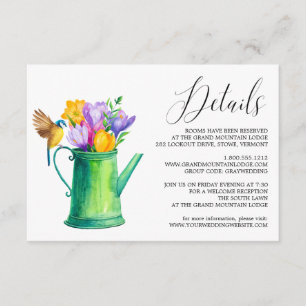 Trendy Watering can Flowers Wedding Details Card