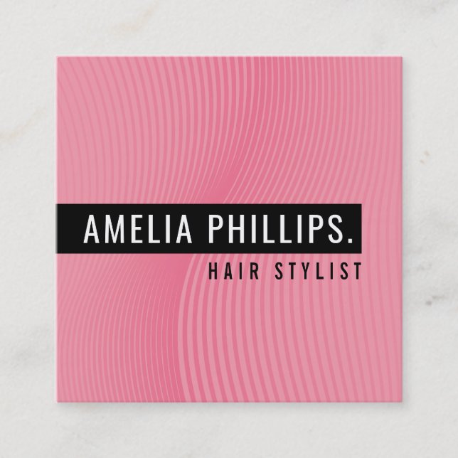 TRENDY WAVE modern curved lines candy pink Square Business Card (Front)
