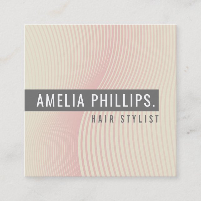 TRENDY WAVE modern curved lines ivory pale pink Square Business Card (Front)