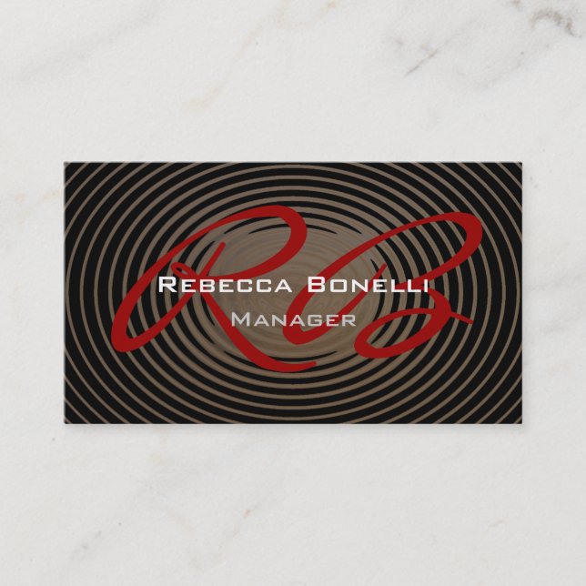 Trendy waves Pattern Red Monogram Business Card (Front)