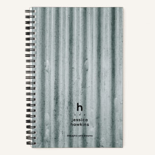 Trendy Weathered Corrugated Steel Modern Monogram Notebook