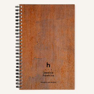 Trendy Weathered Rusty Steel Modern Monogram Notebook