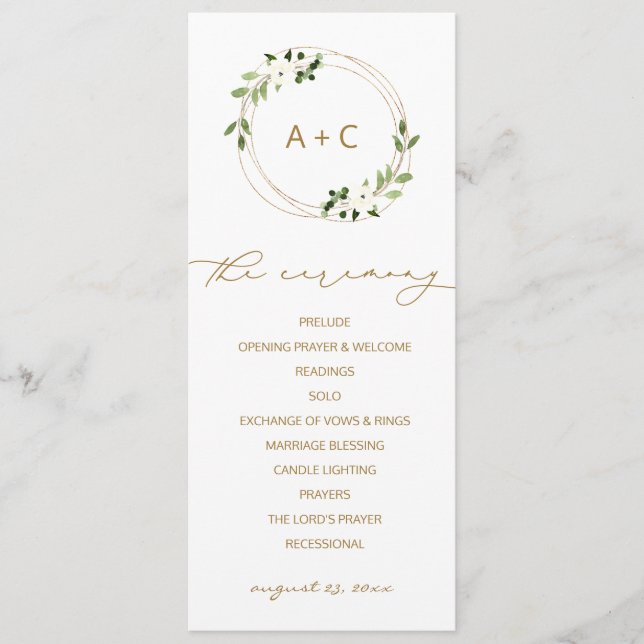 Trendy Wedding Gold Geometric Greenery Watercolor Programme (Front)