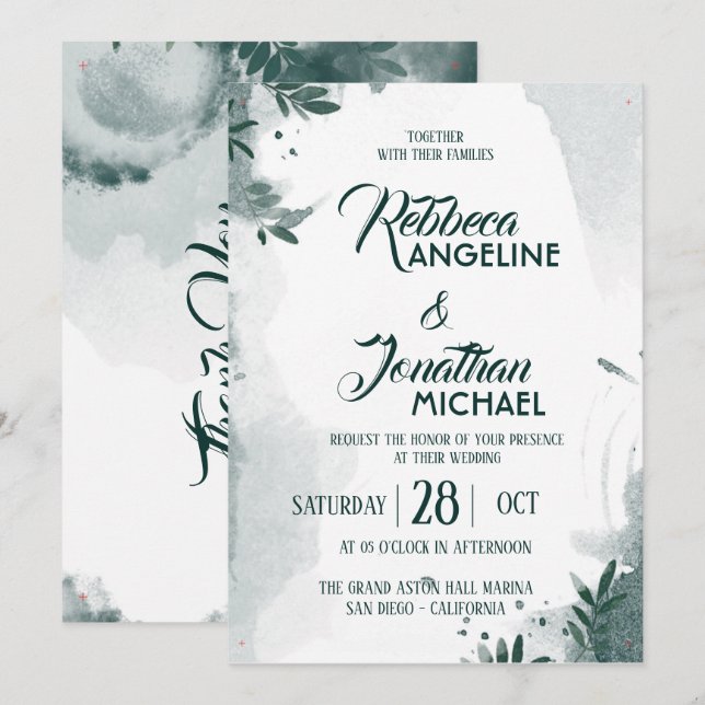 Trendy Wedding Invite Geometric Greenery (Front/Back)