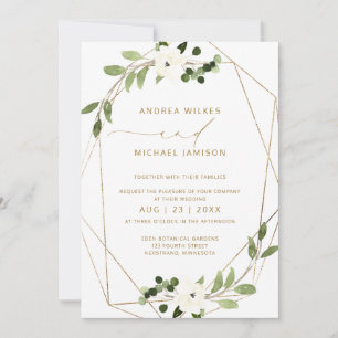 Trendy Wedding Invite Geometric Greenery Faux Foil