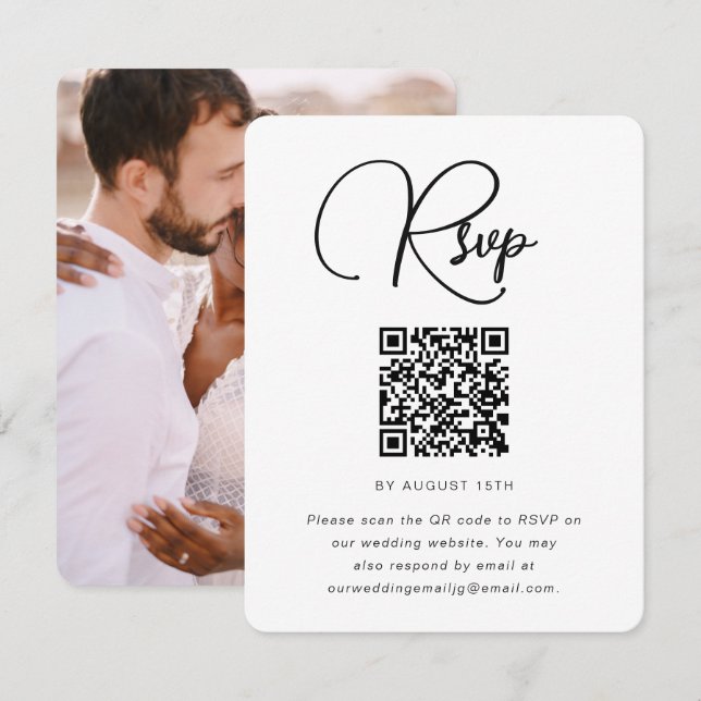 Trendy Wedding Photo RSVP with QR Code Card (Front/Back)