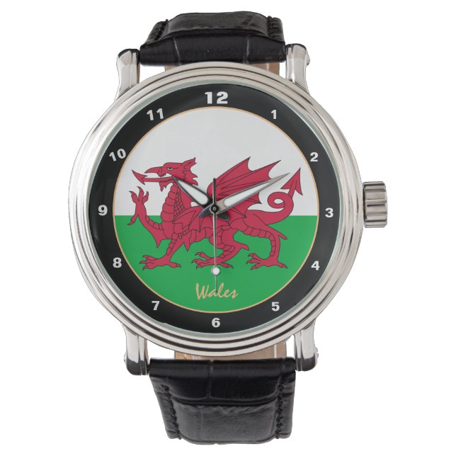 Trendy Welsh Flag Watch, Wales fashion /design Watch (Front)