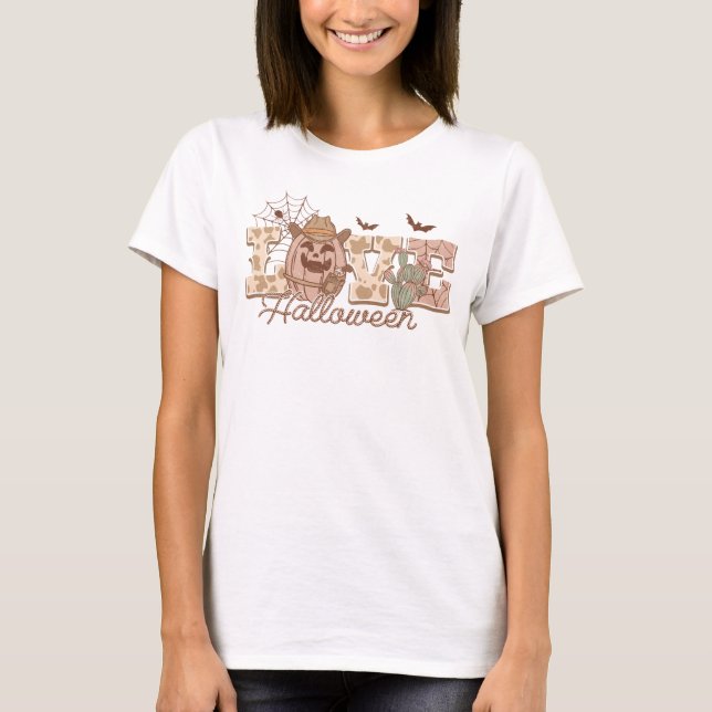 Trendy Western Country Pumpkin Love Halloween T-Shirt (Front)