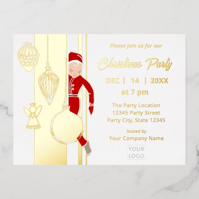 Trendy Whimsical Christmas Ornament Business Foil Invitation Postcard (Front)