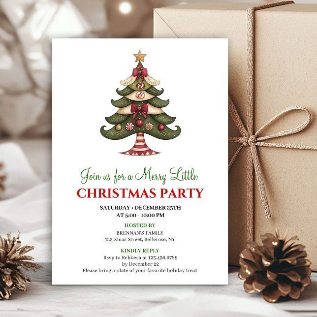 Trendy whimsical Christmas tree winter party card (Trendy whimsical Christmas tree winter party invite)