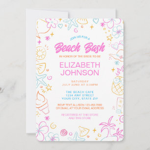 Trendy Whimsical Doodle Beach Bash Bridal Shower Invitation
