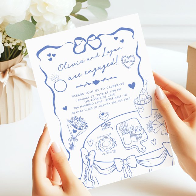 Trendy Whimsical Engagement Party Invitation (Creator Uploaded)
