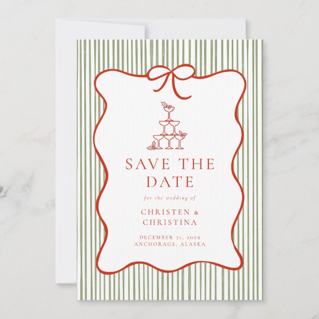Trendy Whimsical Hand Drawn Bow Photo  Save The Date (Front)