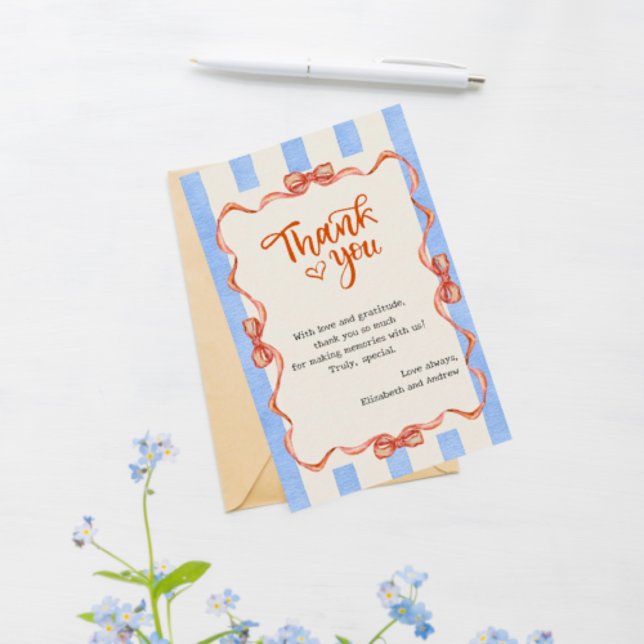 Trendy whimsical hand drawn coquette  thank you card (That's Amore style! Wedding, Bridal Shower and Engagement  Thank you. Trendy Hand Drawn.)