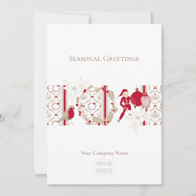Trendy Whimsical Seasons Greetings Business Holiday Card (Front)