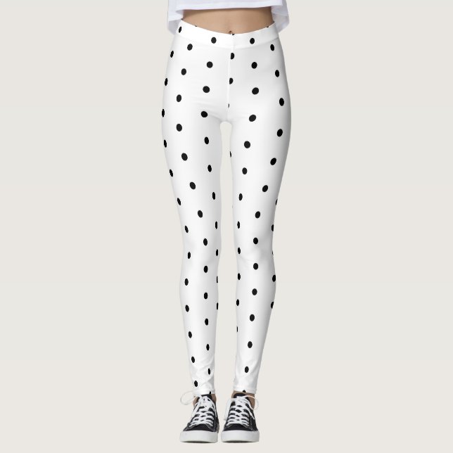 Trendy White and Black Polka Dot Pattern Leggings (Front)