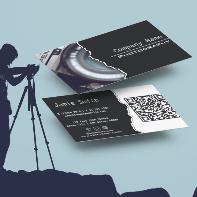 Trendy White & Black Photography Business Card (Creator Uploaded)