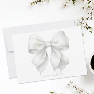 Trendy White Bow Personalised With Name Monogram Card
