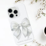 Trendy White Bow Personalised With Name Monogram iPhone 15 Pro Case<br><div class="desc">Elevate your phone's style with the Trendy White Bow Personalised With Name Monogram iPhone Case, a perfect blend of elegance and modern design. This custom phone case features a delicate watercolor bow in a chic white hue, capturing the essence of a preppy coquette aesthetic. The personalised name monogram adds a...</div>