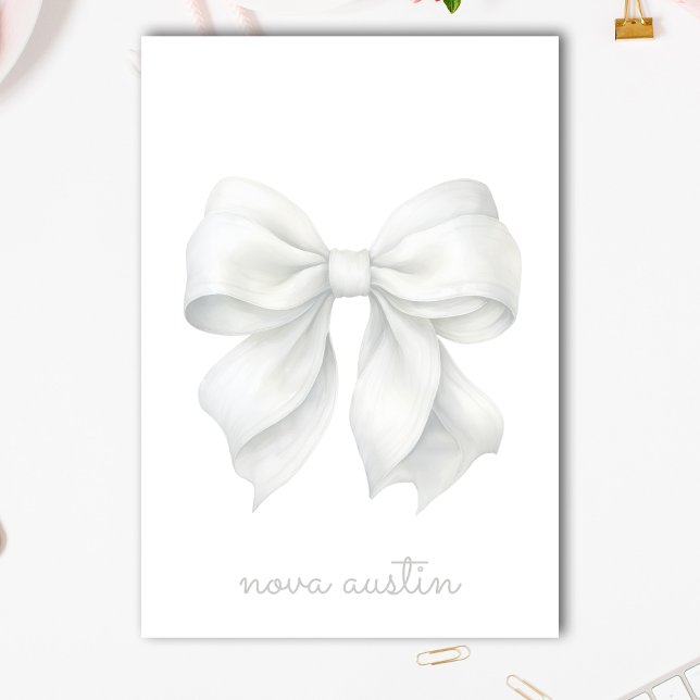 Trendy White Bow Personalised With Name Monogram Post-it Notes (Creator Uploaded)