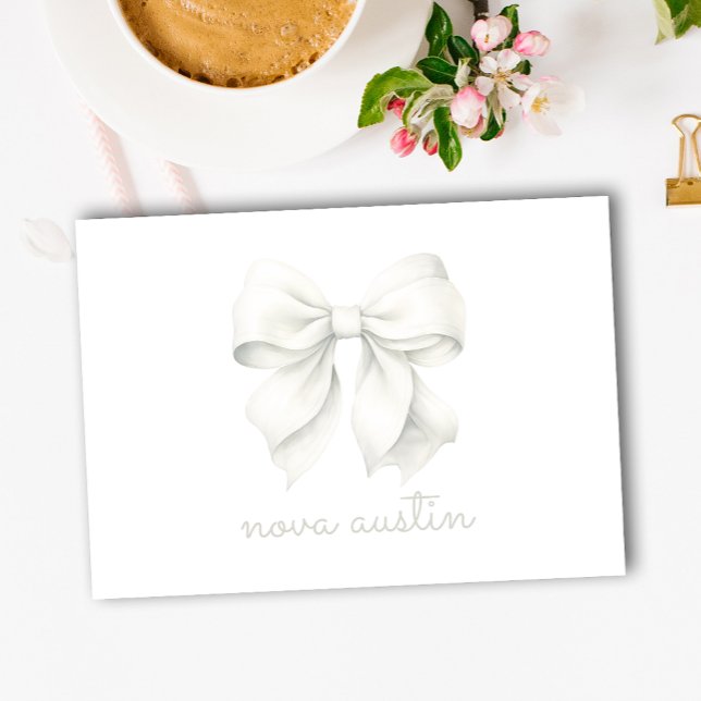 Trendy White Bow Personalised With Name Monogram Post-it Notes (Creator Uploaded)
