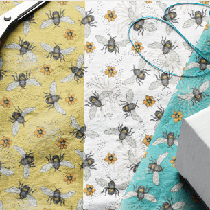 Trendy White Buzzing Spring & Summer Honeybee  Tissue Paper