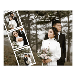 Trendy White Carousel Wedding Photo Collage Print