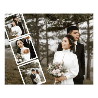 Trendy White Carousel Wedding Photo Collage Print
